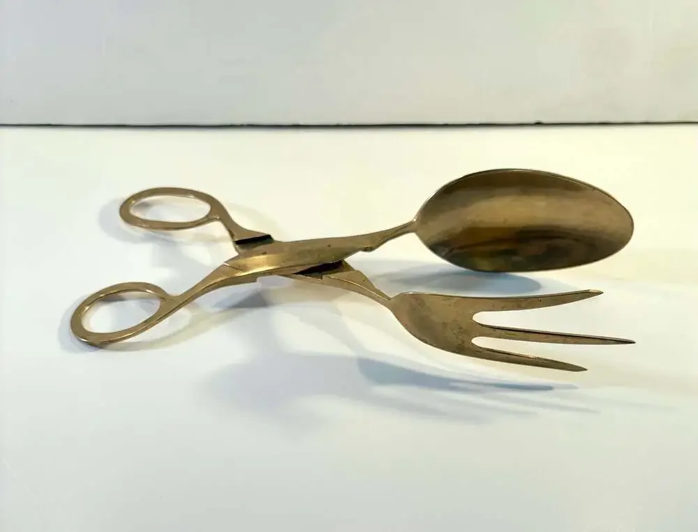 Vintage Scissor-Style Salad Serving Tongs Spoon and Fork Set